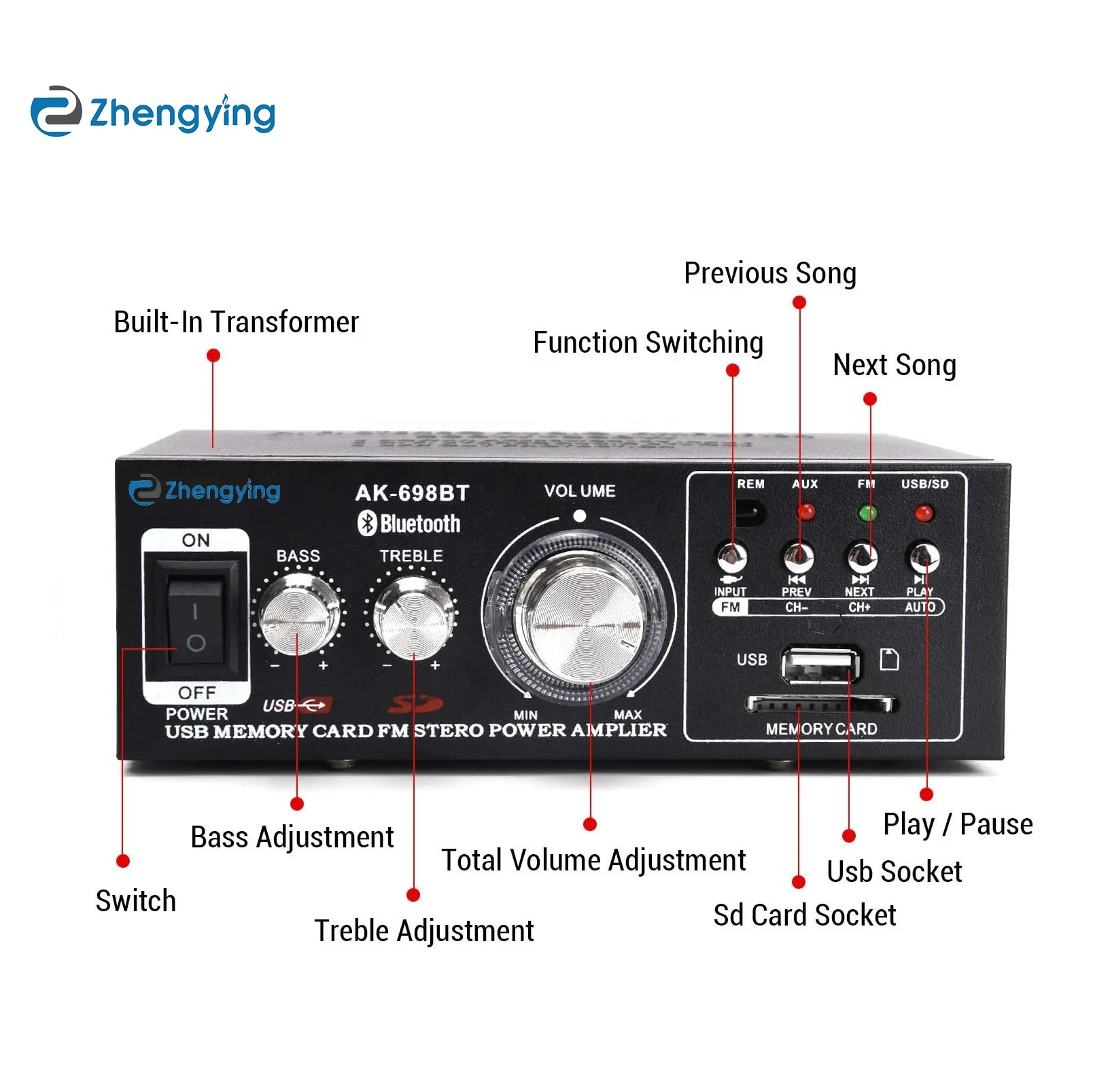 Foshang zhengying AK-698BT BT 5 0 беспроводной Hi-Fi аудио усилитель мощности 12V