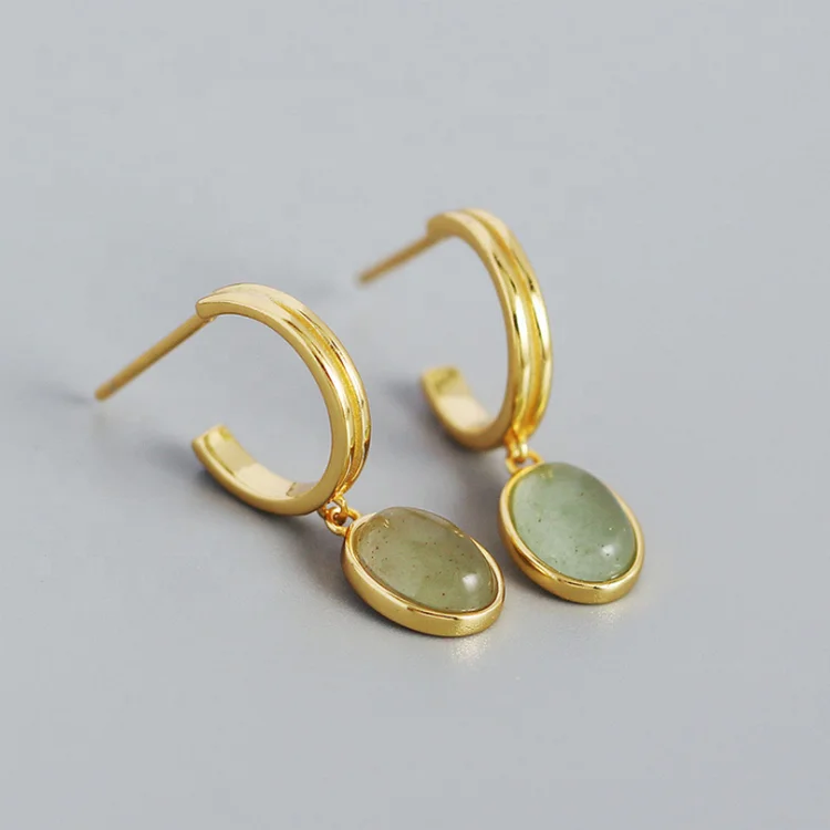 Bincho INS C-shaped Earring 18K Gold Plated Silver Plated Hoop 925 Sterling Silver Turquoise Stud Earrings Women Jewelry