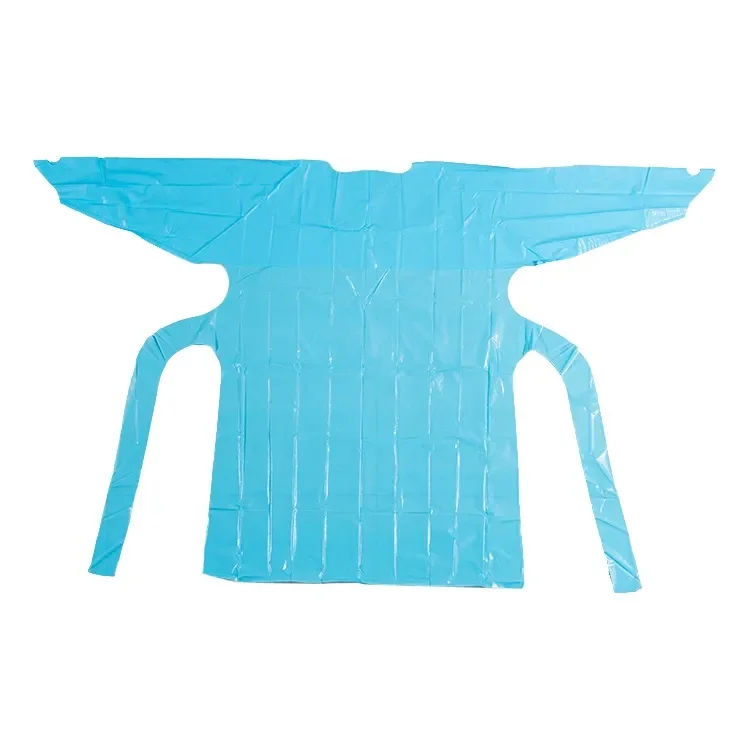 LIONCARE Wholesale  CPE Gown Blue Medical Waterproof Disposable Polyethylene Plastic Hospital Isolation CPE Gown with Thumb Loop