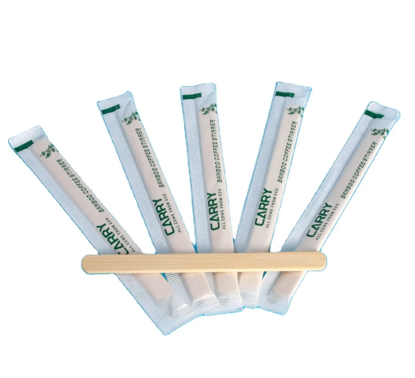 Round End 105 mm Bamboo Coffee Stirrers Paper Packs Maker Wholesale Customized Logo Coffee Stirrers High Quality