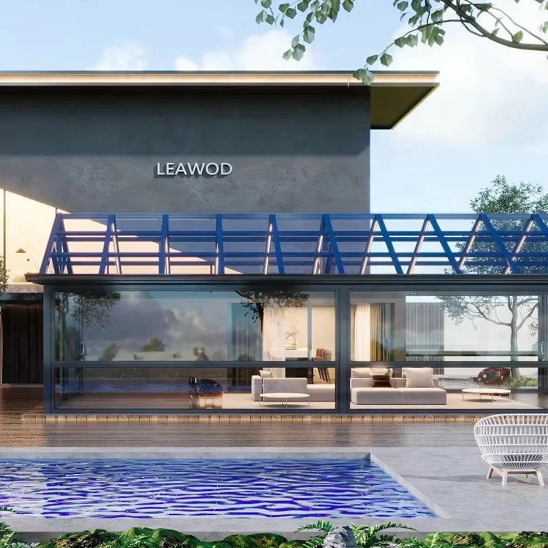 LEAWOD Coffee room scenic spot Pergola Waterproof Aluminium Roof Gazebo Glass Garden House Sunroom for Convenience Stores