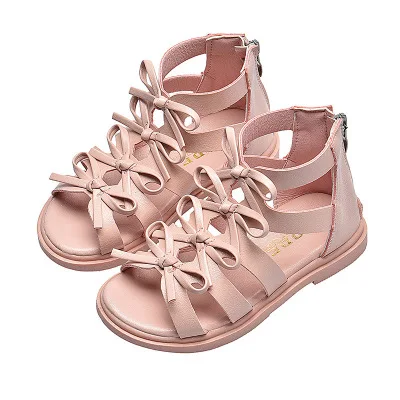 New flat-bottomed Roman Girl Sandals Summer New Design Leather Zipper Up Kids Sandals Shoes
