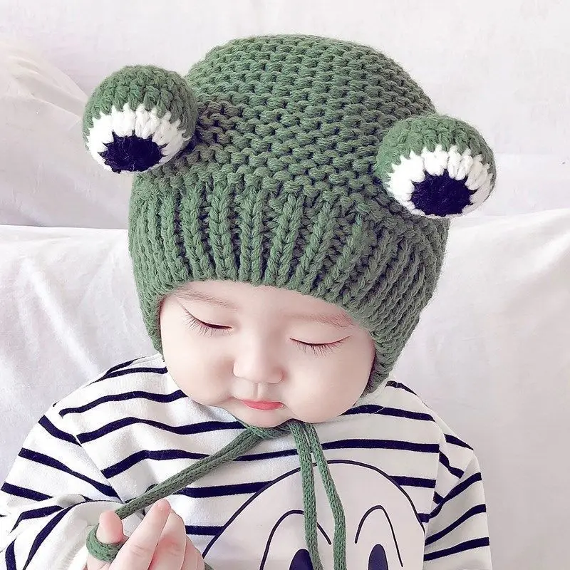 New baby frog woolen hat male and female babies  cute small knitted hat