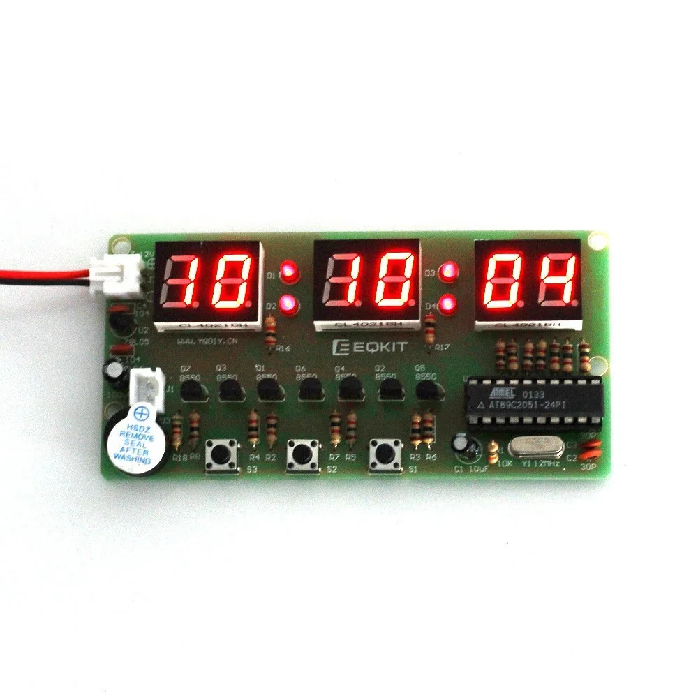 C51 6 Bits Digital Tube Clock DIY Kit Electronic Alarm Clock Kit with Buzzer LED Display Components Soldering Practice Suite