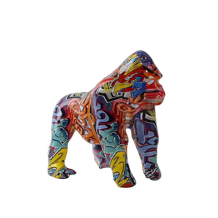 Nordic Graffiti Gorilla Resin Sculptures Colorful Painted Statues Resin Home Ornaments  Figurine For Office Living Room Decor