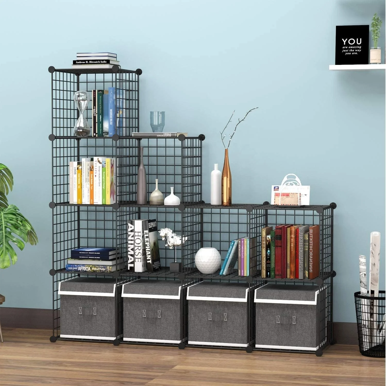12-Cube Grids Storage Bins Shelving Cube Storage Organizer Metal Closet Cabinet for Bedroom