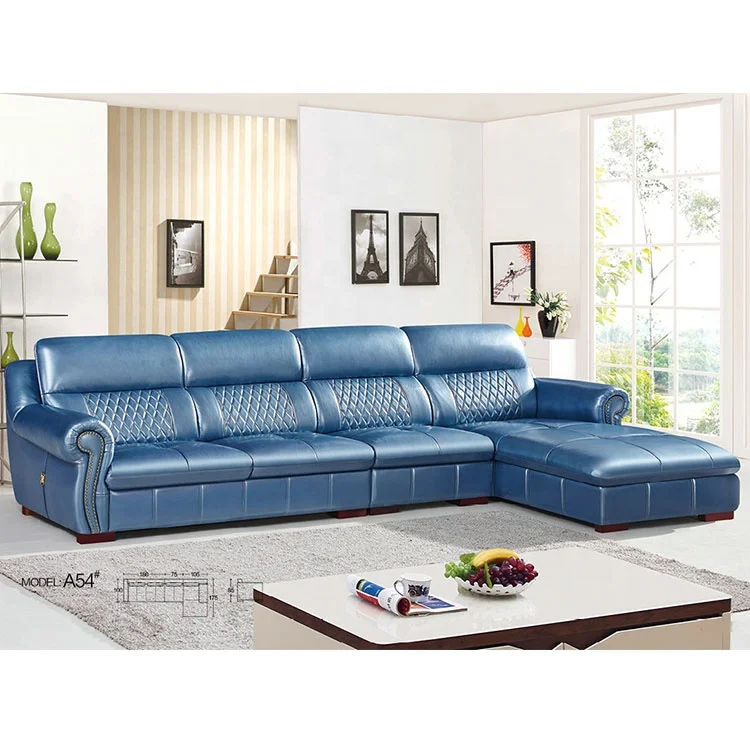 America style L shape soft comfortable seat feeling sectional real leather sofa chaise