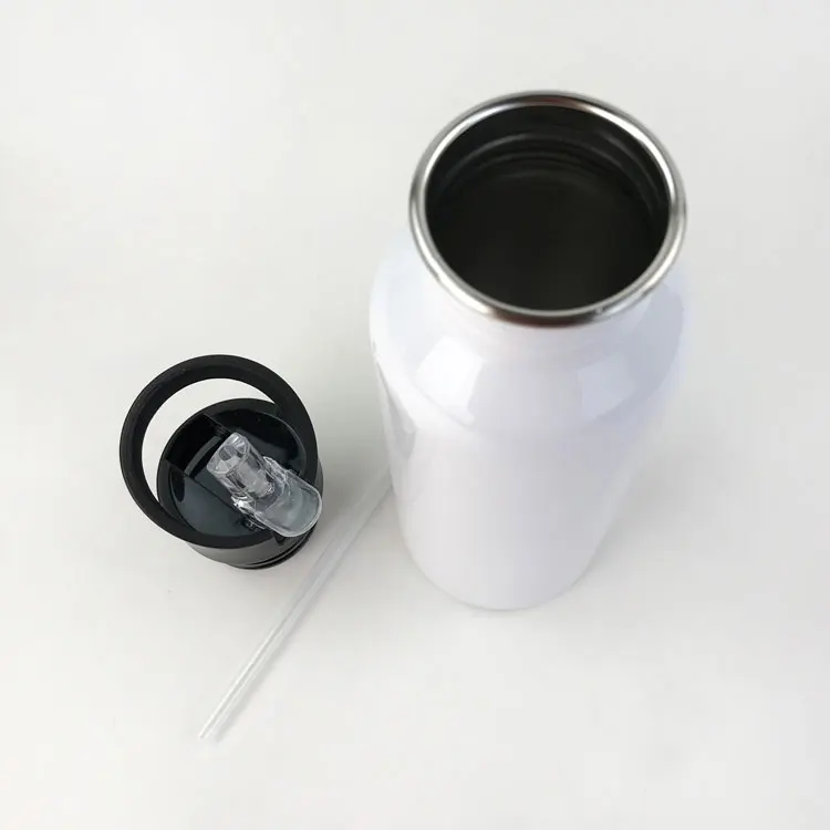 600ml stainless silver white water bottle blank Sublimation steel bottle with straw