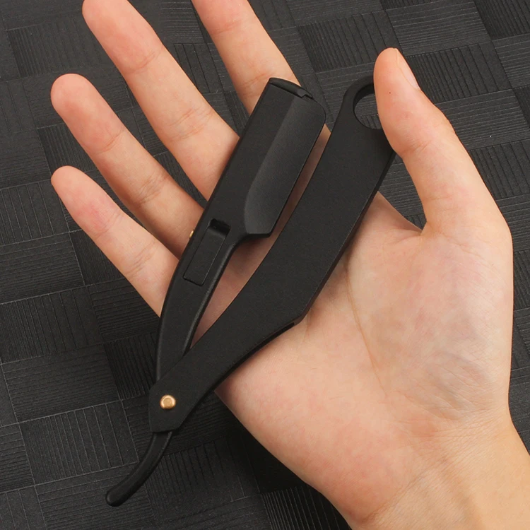 New Arrival Zine-alloy Black Shaver Holder Straight Edge Folding Shaving Baber Knife Razor for Face