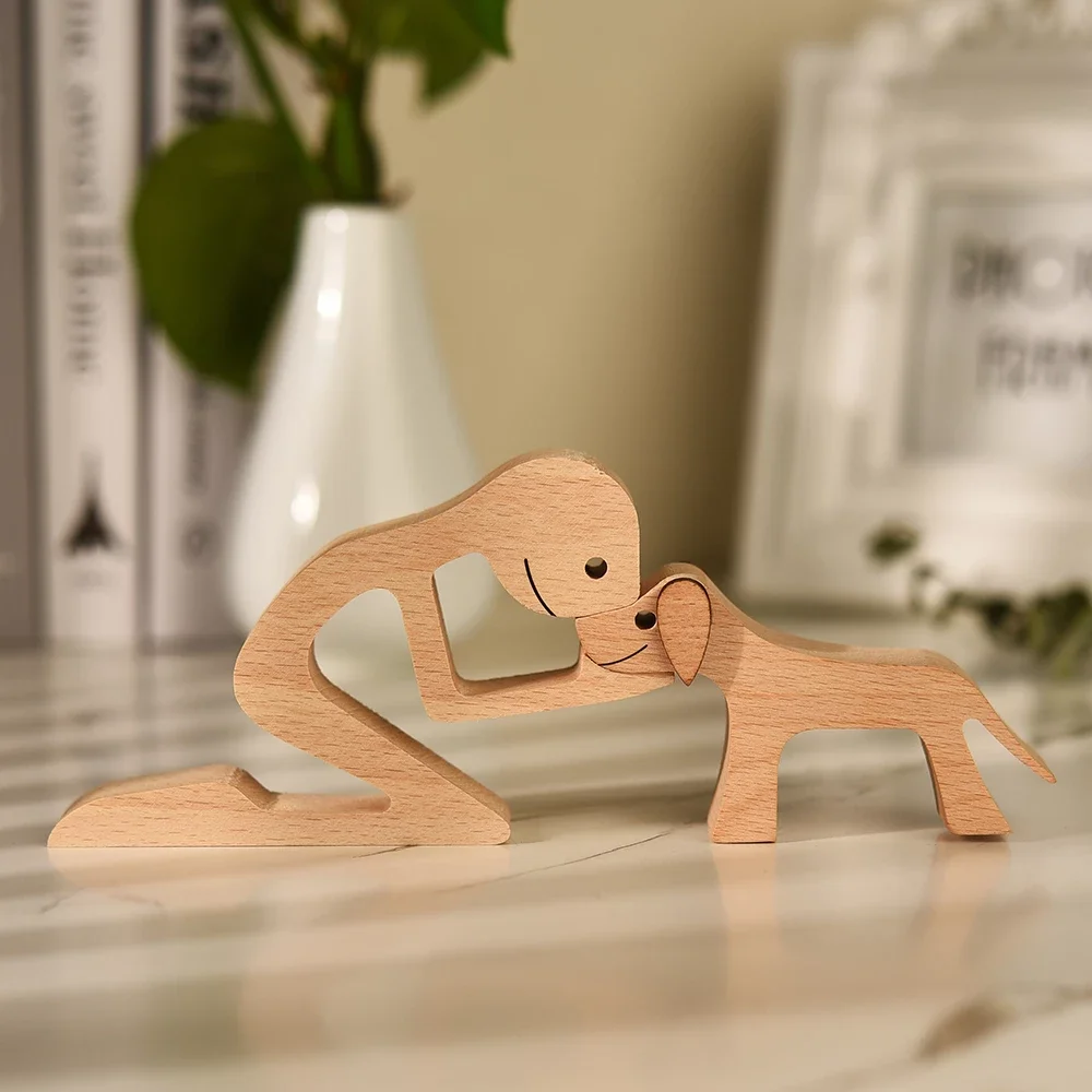 Family Puppy Dog Wooden Craft Figurine Desktop Table Ornament Carving wooden home decor crafts