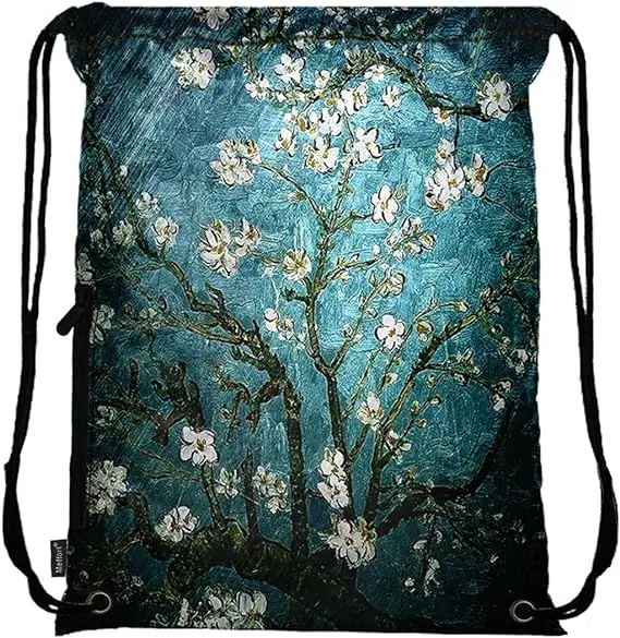 Meffort Inc Lightweight Drawstring Bag Sport Gym Sack Bag Backpack with Side Pocket - Almond Blossom