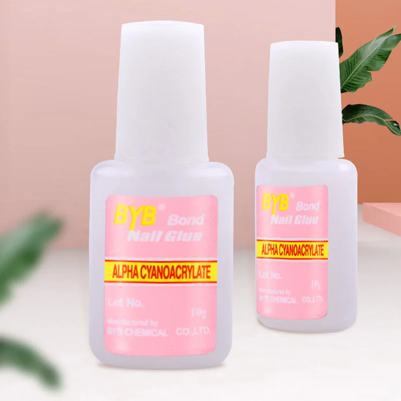 BYB Nail Glue with Brush 10g bottle Fast dry Professional Nails Tip Bond Glue for False Nail Tips Long Lasting