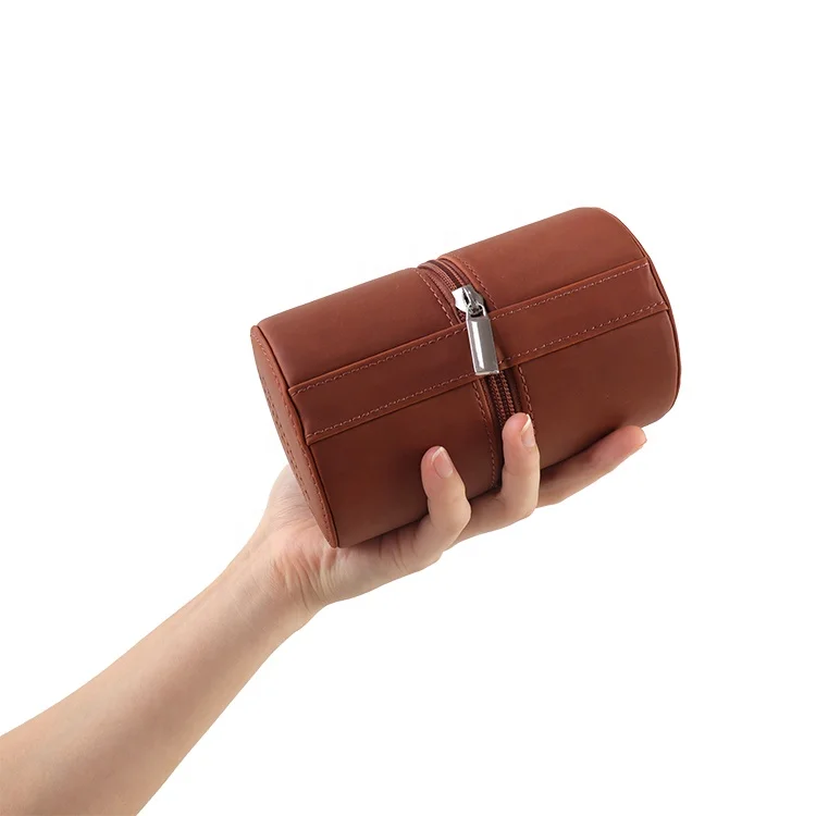 ISO9001 OEM custom luxury leather travel watch case with sponge watch packing box factory zipper leather rolling watch case
