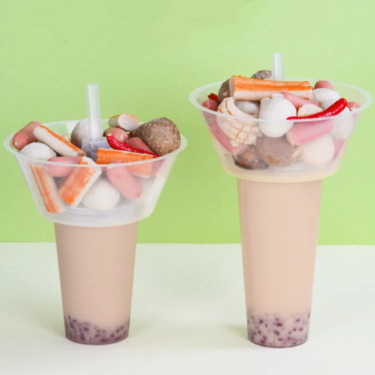 Chinese Moving Hot Pot 700ml Fried Chicken Snack Bowls Milky Tea Cups Fruit Salad Trays Popcorn Takeaway Chips Containers