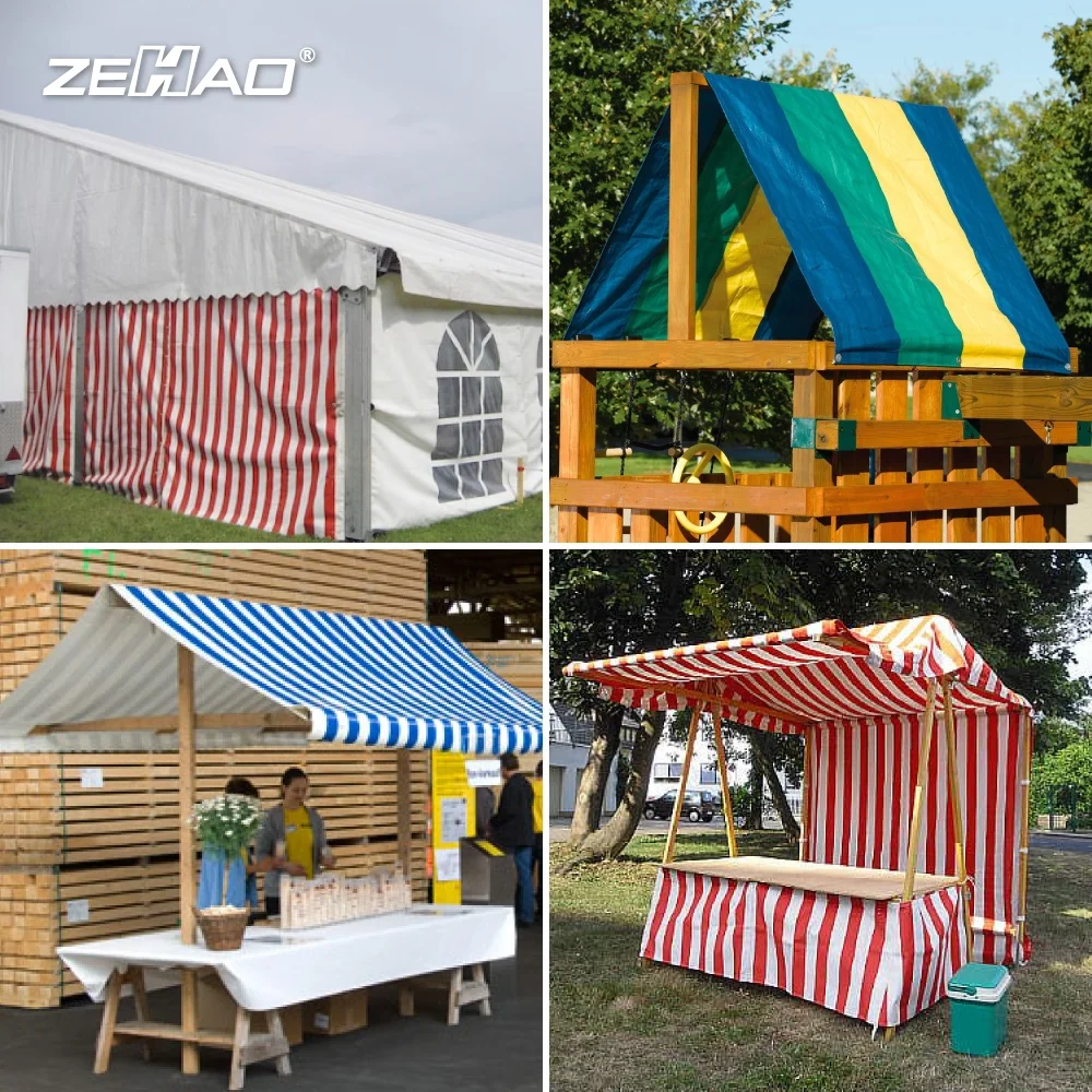 Zehao Waterproof Colorful Tarp For Stall Tent Wall Cargo Floor Roofing Cover Blue Orange PE Tarpaulin Stripe Tarp