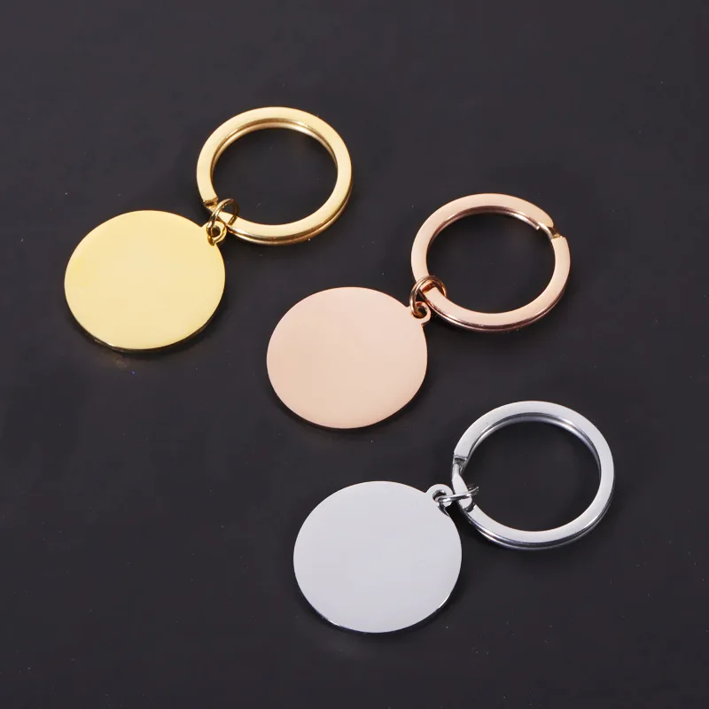 Custom Laser Engraving Personalized Custom Logo Blank Stainless Steel Home Keychains Round Cabochon Metal Blank Key Chains