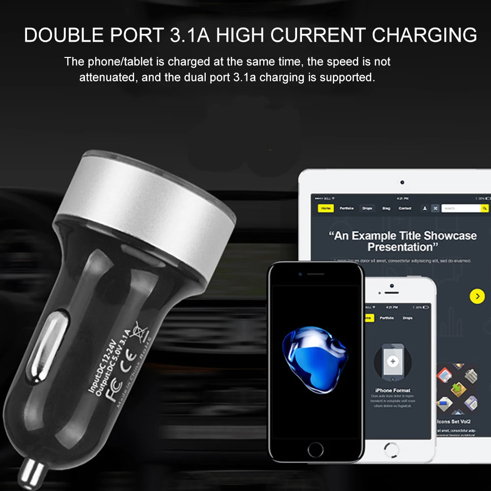 USB Car Charger 12-24V LED Digital Car Adapter Socket Quick Car Phone Charger With LED Lamp For IPhone Xiaomi 3.1A QC3.0