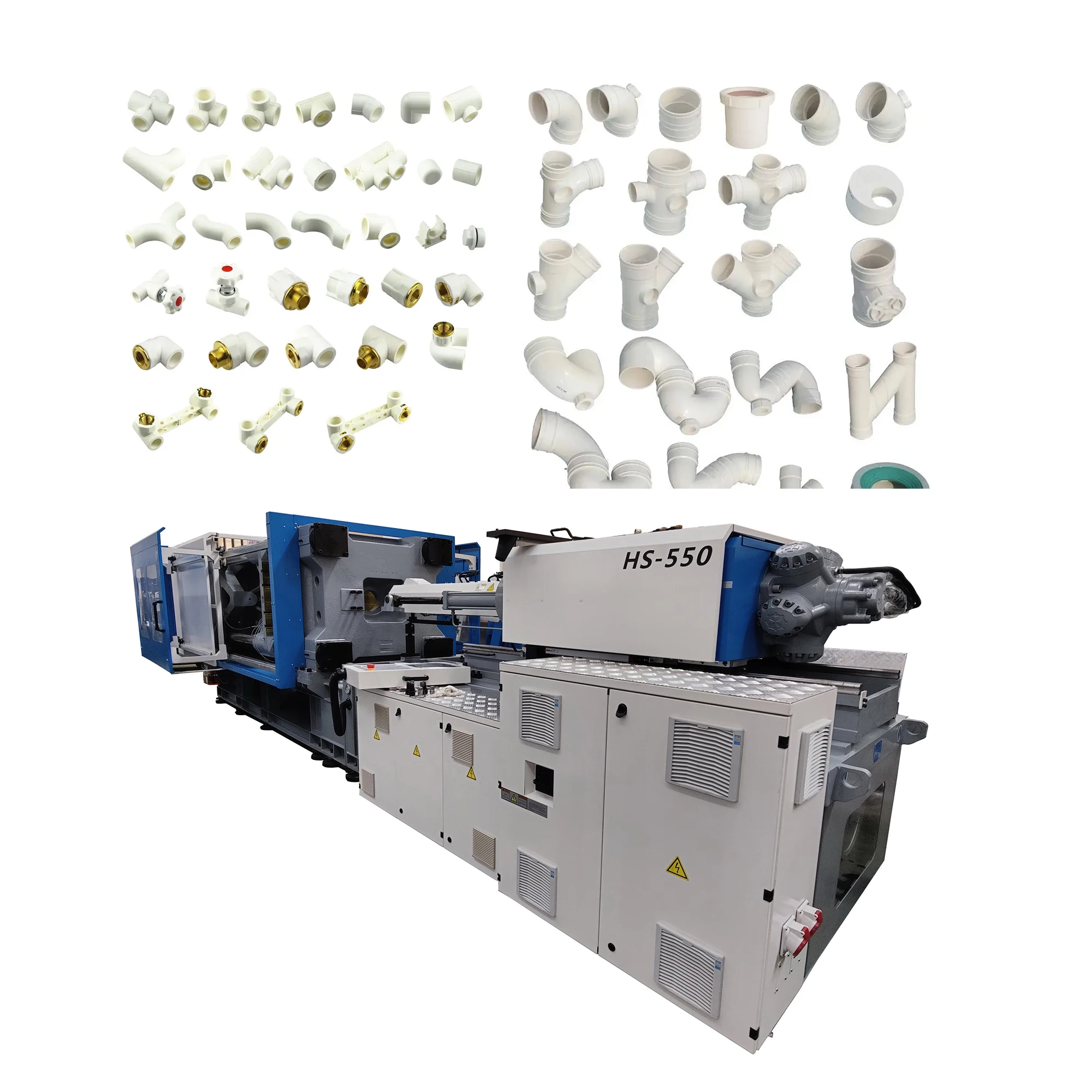 PVC Elbow Tee Bushing Cap Coupling Cross Flange Nipple Plug Union Adapters Injection Molding Machine 550T