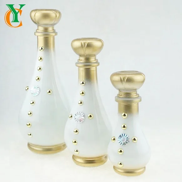200ml 500ml 1000ml round glass liquid storage jar with glass lid food glass bottle gold beads design