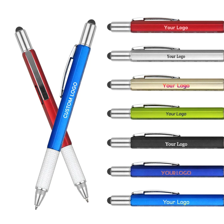 Promotion Black Ink Multi Tool Ballpoint Pen with Rulers Spirit Level Screwdrivers Touch Screen Stylus 7-in-1 ballpoint pens
