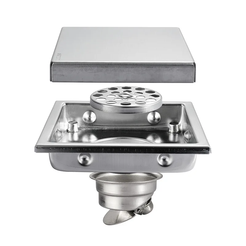 KMRY Square Hidden Bathroom Smelly 1mm Thickness Modern Kitchen Sink Strainer 304 Stainless Steel Floor Drain