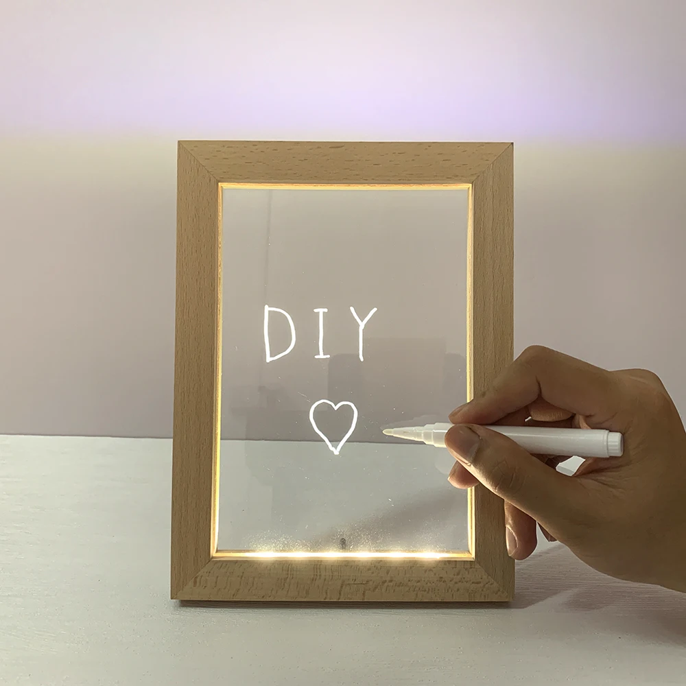 DIY шаблоны деревянные светодиодные фоторамки 3D ночник Рождество пользовательский дизайн дома свадьба Дерево картина акриловая фоторамка
