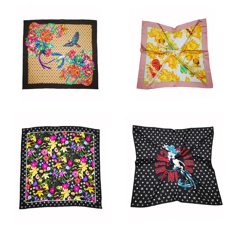 
Digital Print 100% silk Red Floral Square Scarf 