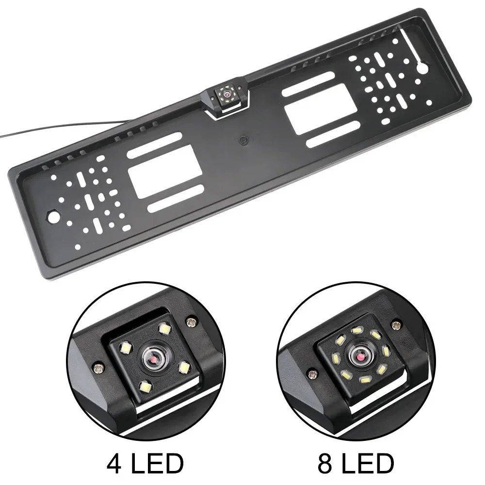 12V Car Rear View Camera 4 8 LED Parking Sensor Parktronic With European License Plate Holder Frame Universal Auto Accessories