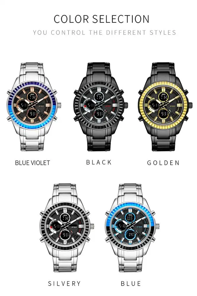 
Blue digital watches 50 meters water resistant watches mens stainless steel men wrist watches 