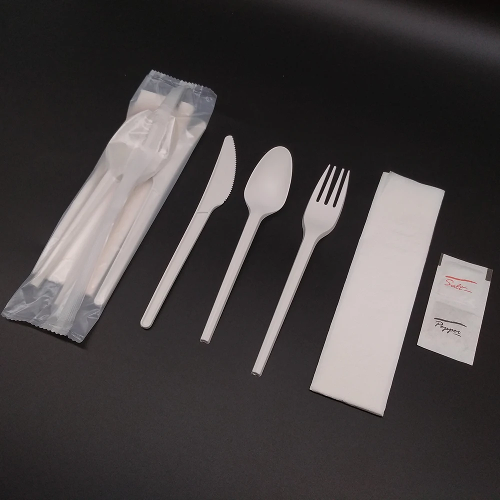 Biopoly Individual Bag Packaging Eco Friendly Disposable Biodegradable Plastic Utensils Compostable PLA Cutlery Set