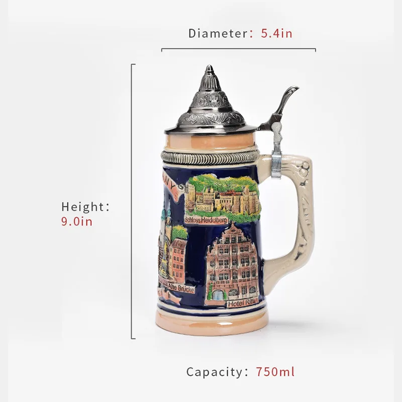 Wholesale Custom German Ceramic Beer Mug with Metal Lid
