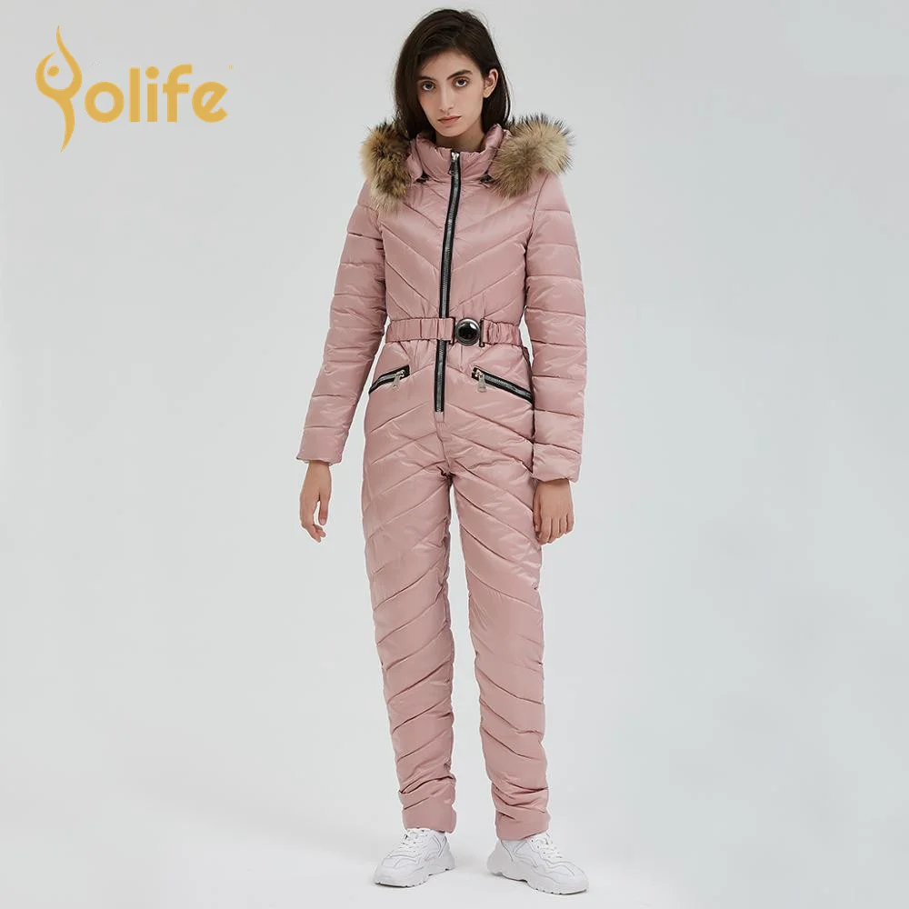 Yolife  Womens One Piece Ski Jumpsuit Belts Back Zippers Bodysuits Sets Thick Warm Snow Suits Streetwear