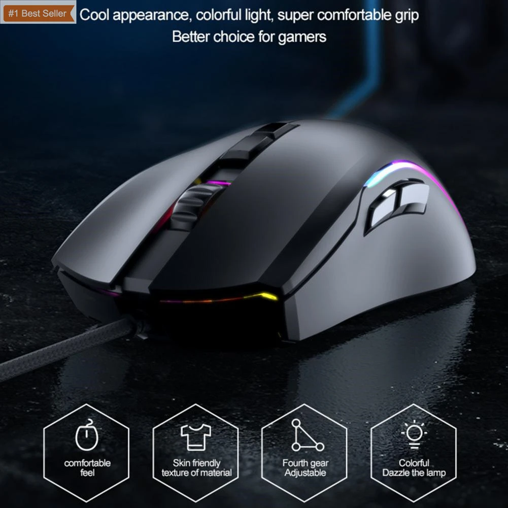 Wired Mouse Quick Response Plug Play RGB Light 7200 DPI Windows 7/8/10 for Windows Vista and for Windows XP Wi Gaming Mouse