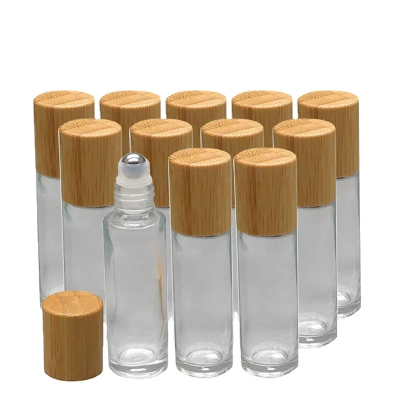 Bamboo Roll on Bottle 3/5/10ml Wood Roller Bottle Essential Oil Lip Gloss Refillable Tube Empty Wood/Glass Bottle Perfume