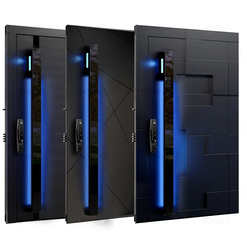 American front entry Main Exterior Interior Other Doors Cast Aluminum Security Entrance Steel pivot Doors with blue side light