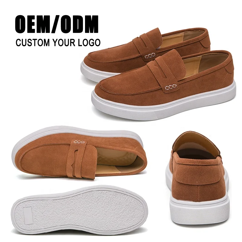Custom Logo Fashion Men Dress Boat Shoes Suede Genuine Leather Soft Moccasin Loafers Casual Formal Driving Shoes For Men Women