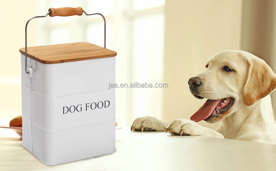 Home Large Storage Canister Metal Pet Food Storage Bin Dog Food Treat Bin Storage Box With Bamboo Lid