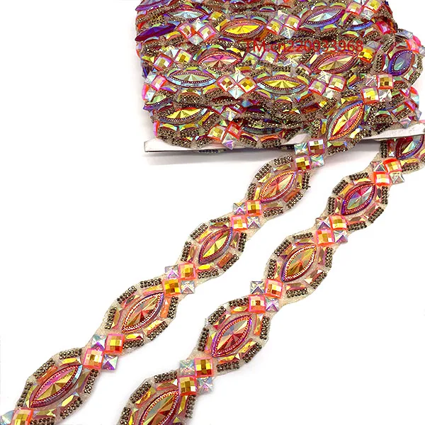 2024 new arrival iron on gem rhinestone trimming diamond crystal trim for carnival costume