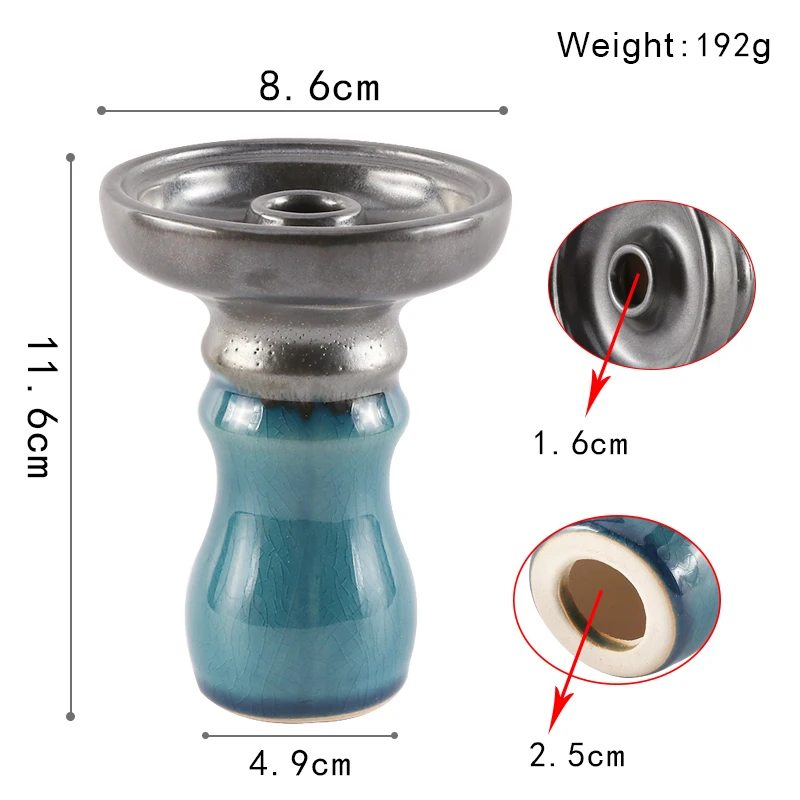 Erliao Blue Color One Hole Ceramic Head Pot Personalized Handmade Ceramic Hookah Clay Bowl Fashion Design Hookah Bowl