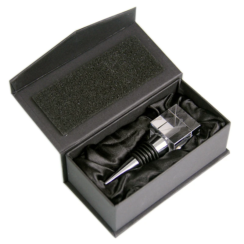 Popular Crystal Glass Cube With Laser Engraved Logo For Wine Bottle Stopper Champagne Bottle Stoppers Custom