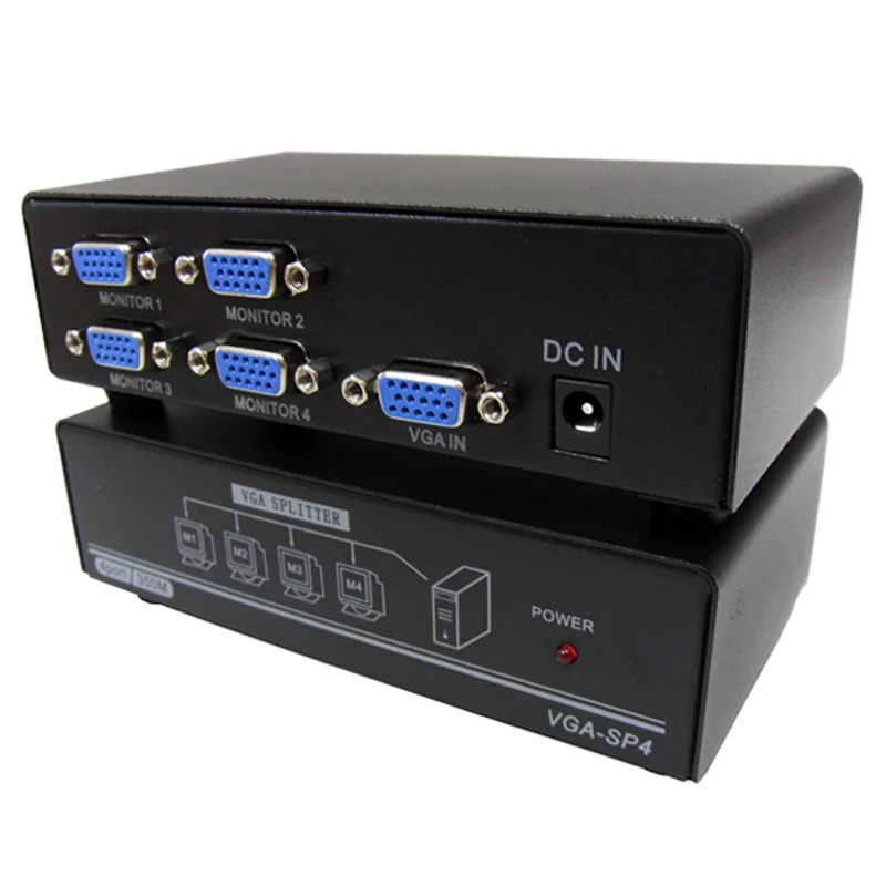 
VGA-SP4; Прямая поставка; 1 вход 4 Выход Дублирование экрана 1x4 350 МГц 4 порта VGA сплиттер 