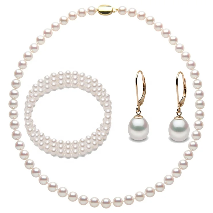 Best Selling Elegant Women Wedding Pearl Pendant Earrings Necklace Sets Simple Real 18K Gold Plated Bridal Pearl Jewelry Sets