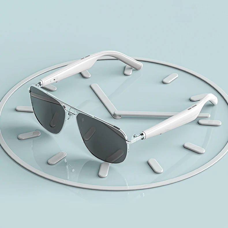 New Bluetooth Sunglasses Men Wireless Audio Smart Glasses Metal TR90 Frames Colored Aviation Style Free Sample Customizable