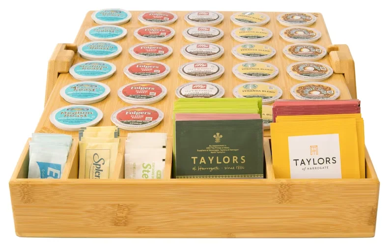 Space Saving Countertop bamboo wood drawer Coffee Pod Holder And K Cup Organizer bamboo Coffee Pod Organizer For Dolce Gusto