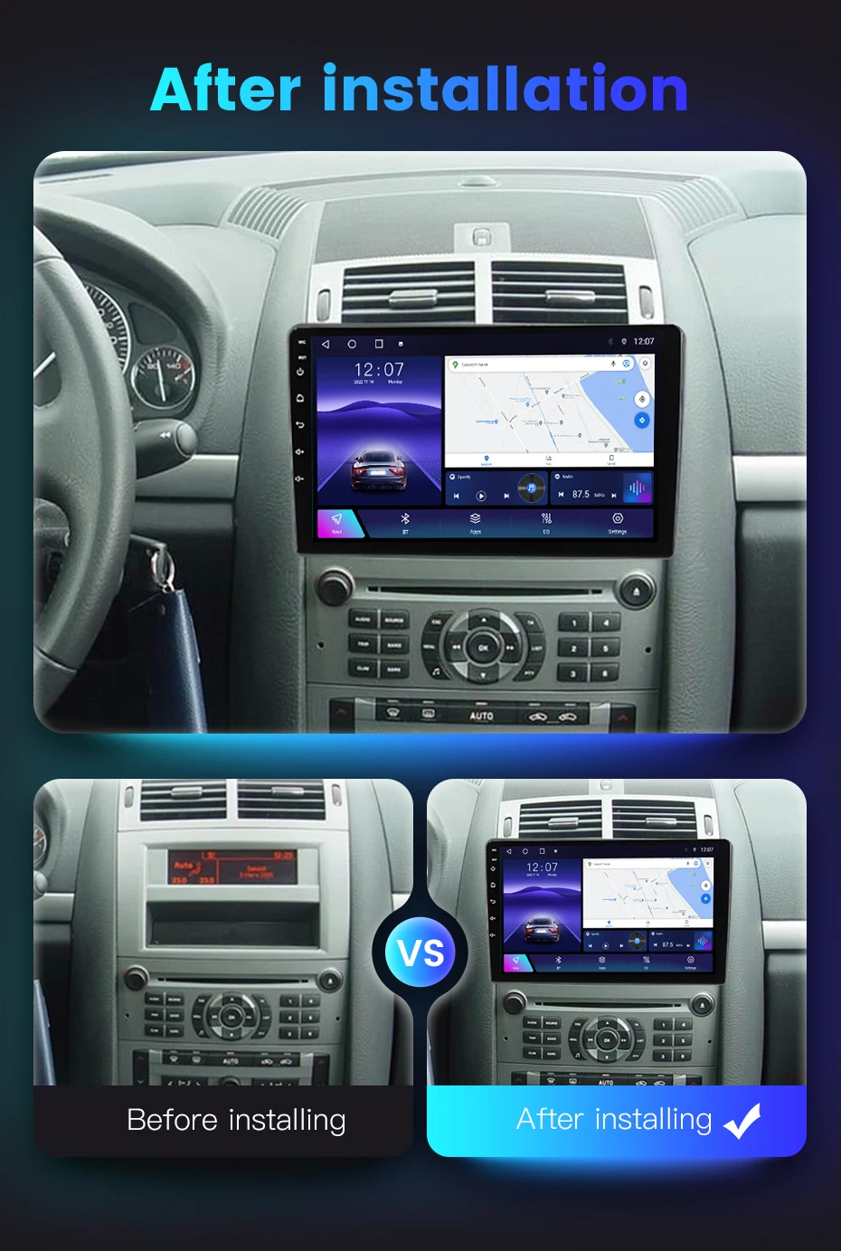 NaviFly TS10 TS18 Newest android 8 core car tv screen for Peugeot 407 2004-2008 with car play Android auto GPS