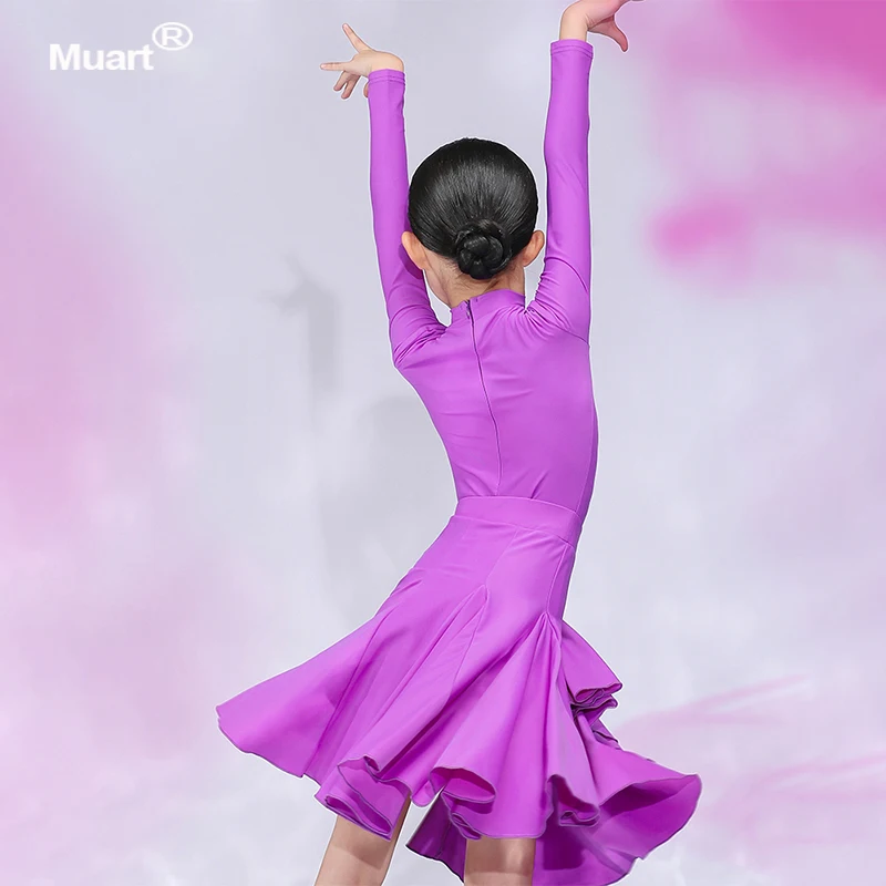 ballroom girls wear customized competition dance dress with long sleeves modern dance costumes