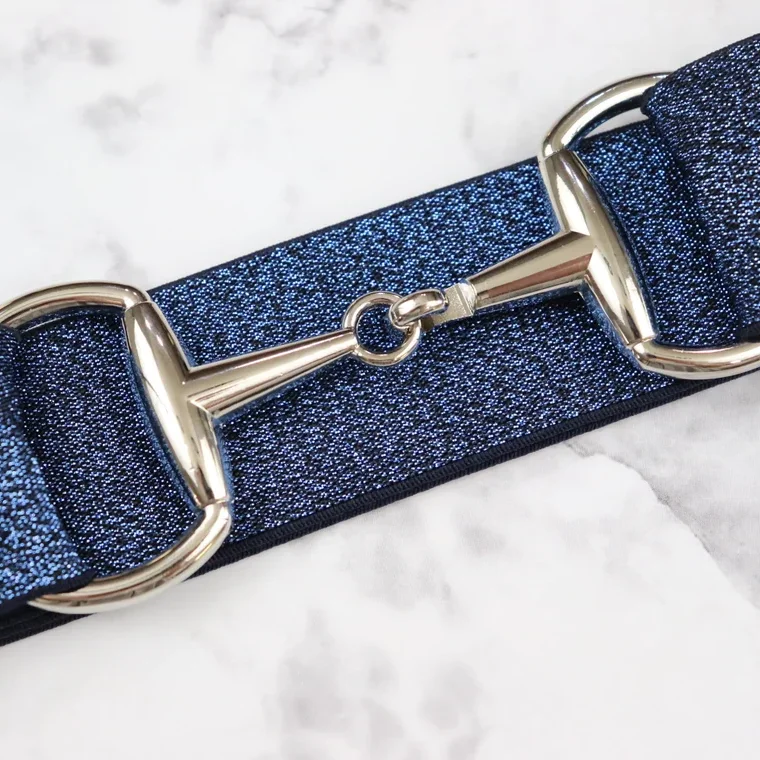 LOW MOQ. 2INCH Gold Horse Snaffle Bit Buckle Equestrian Belt set for Rider fabric Elastic Belt Custom logo