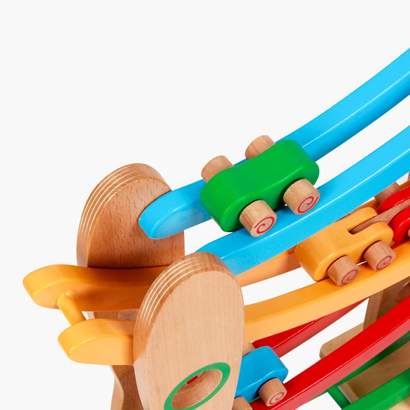 Montessori Wooden Race Car Track - Car Ramp Toddler Boy Toys - Premium Solid Toys Wooden Kids Race Track Car Tracks Education