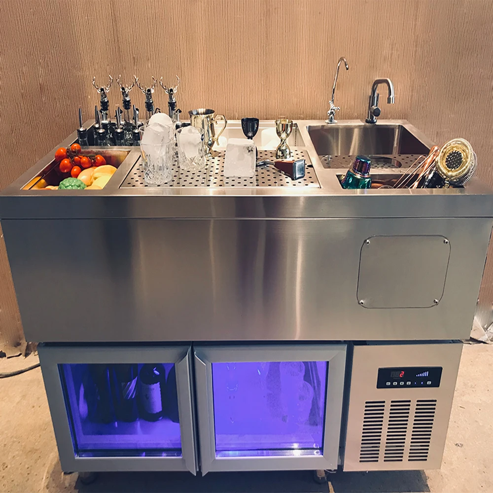 Коктейльная станция для бара, шкаф из нержавеющей стали для сохранения свежести, дизайнерский коктейльный стол для коммерческого бара