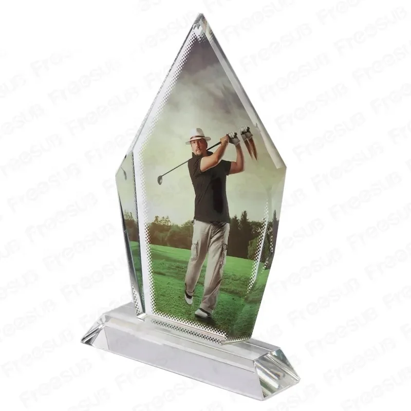 New custom design sublimation blank irregular shape crystal photo frame trophy award